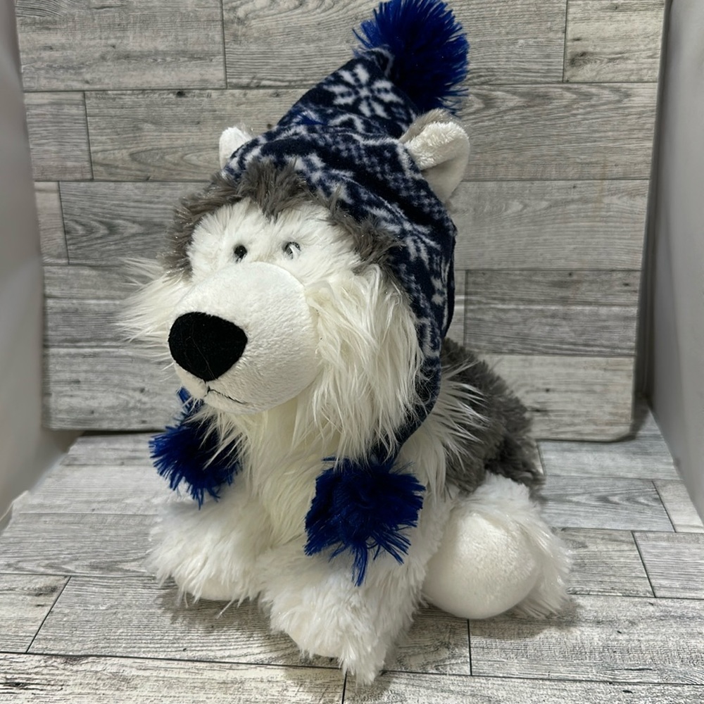 Aurora Christmas plush gray dog